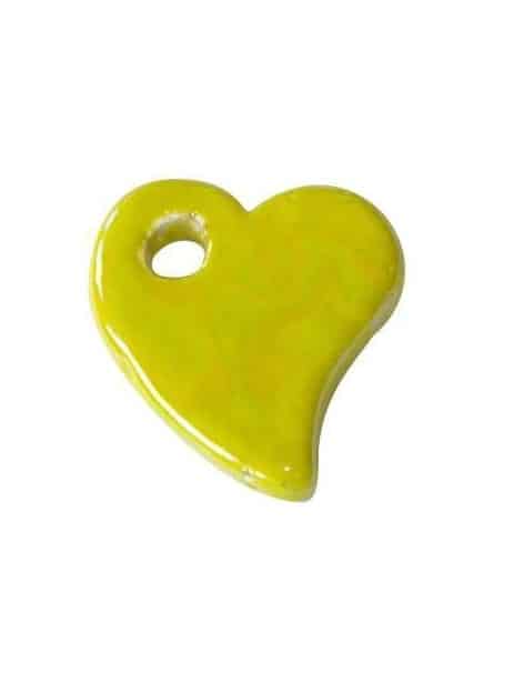 Pampille coeur emaillee de couleur verte-22mm