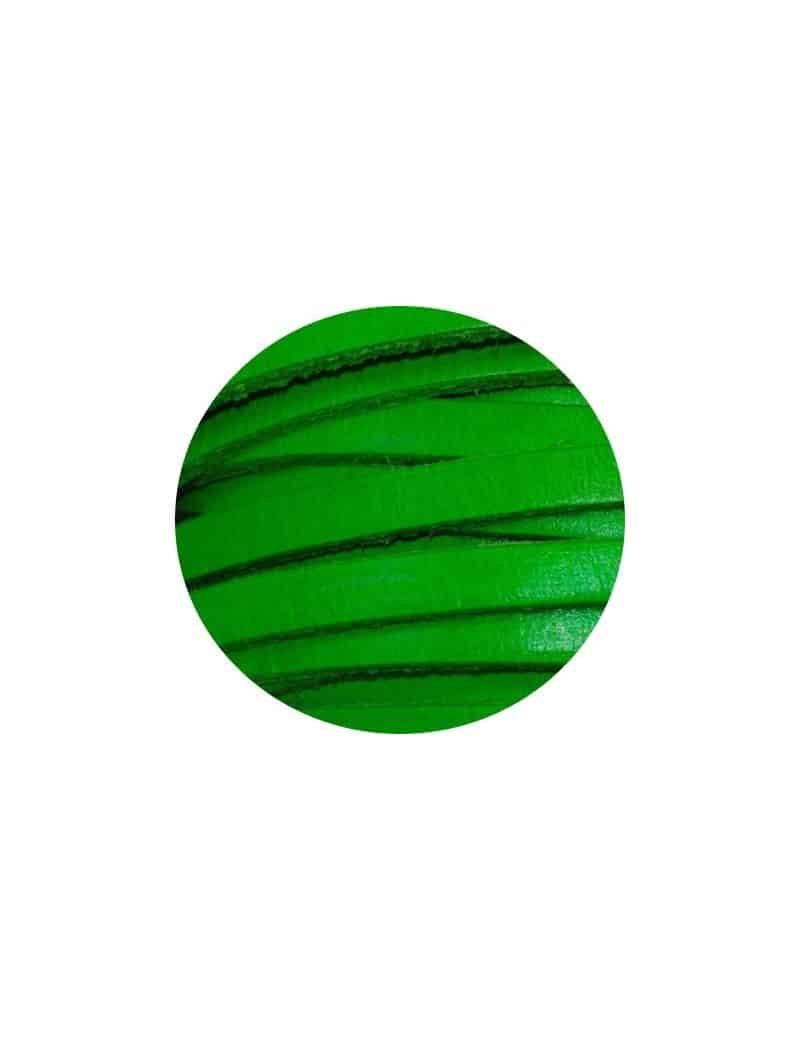 Cordon de cuir plat 5mm x 2mm de couleur vert fluo-vente au cm