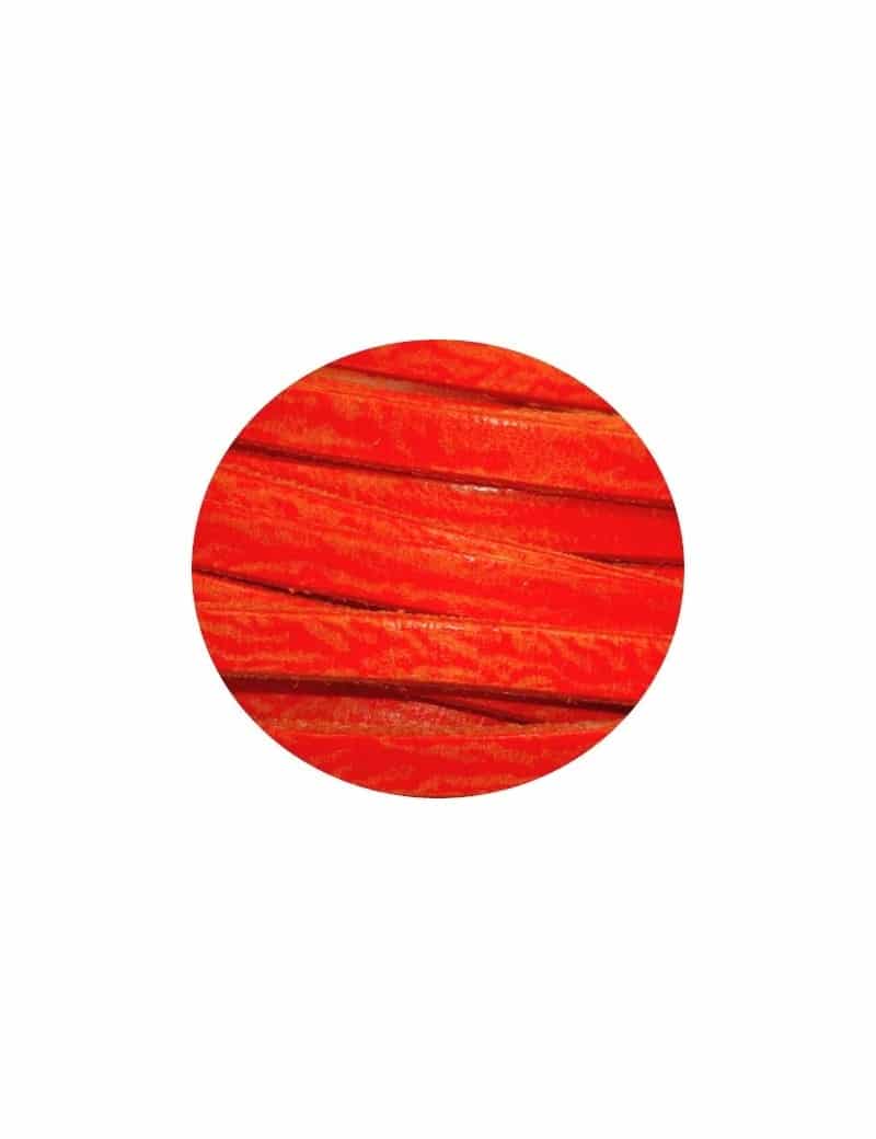 Cordon de cuir plat 5mm x 2mm de couleur orange fluo-vente au cm