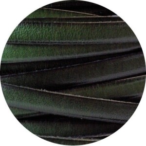 Cordon de cuir plat 5mm x 2mm de couleur vert olive fonce-vente au cm