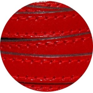 Cordon de cuir plat 10mm x 2mm rouge coutures rouges-vente au cm