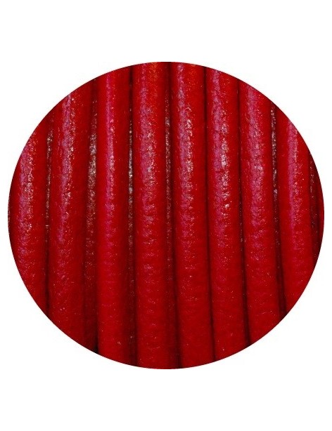 Cordon de cuir rond couleur rouge-3mm-Espagne
