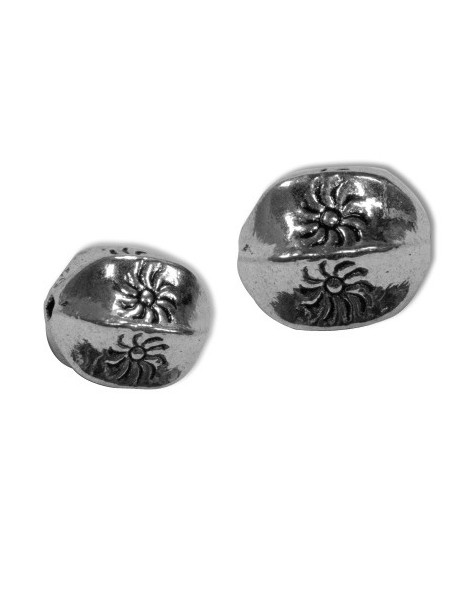 Perle olive 6 faces en metal couleur argent tibetain-10mm