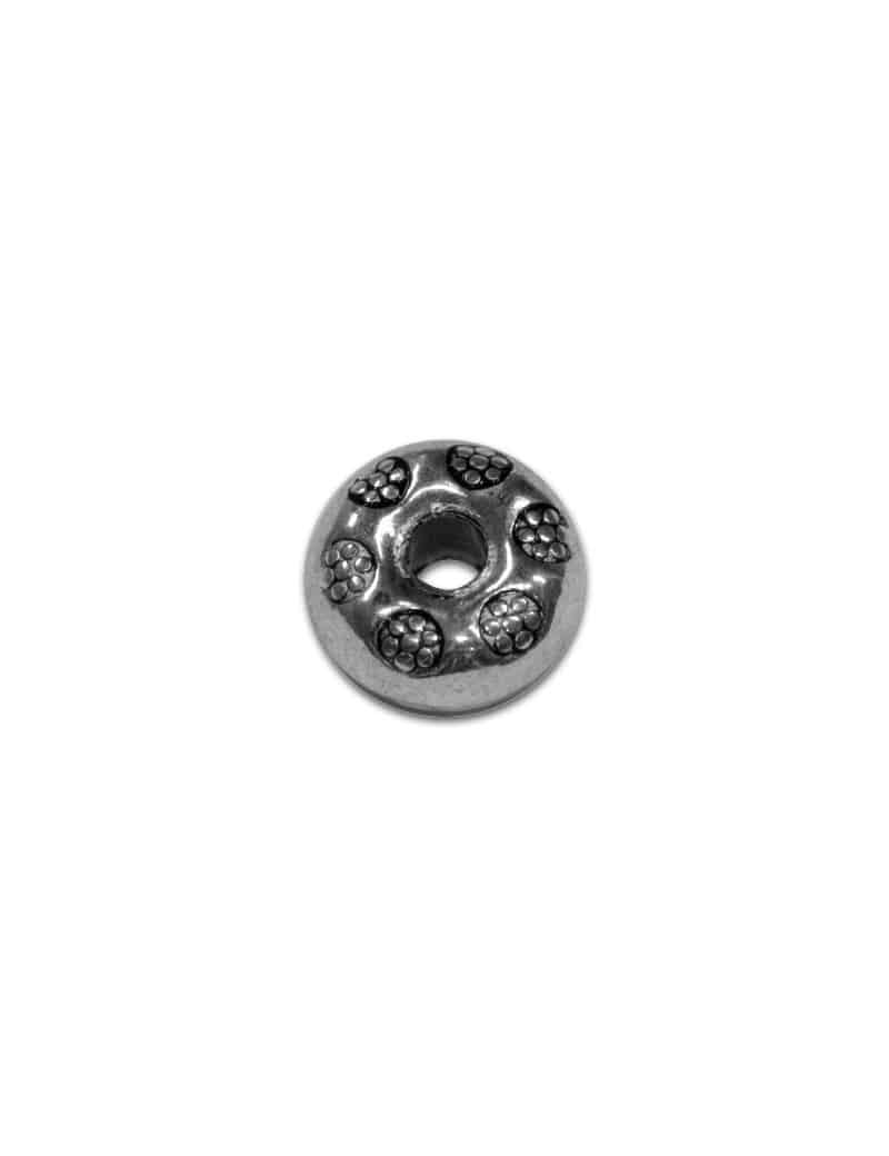 Perle ronde plate type donut en metal couleur argent tibetain-9mm