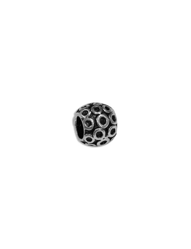 Perle ronde cercles en relief en metal couleur argent tibetain-10mm