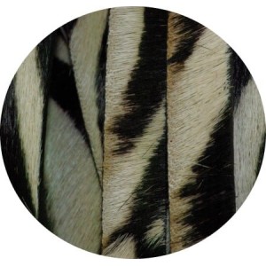 Lacet plat de cuir avec poils couleur zebre-10mm