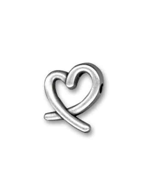 Perle coeur percee horizontalement placage argent-17mm