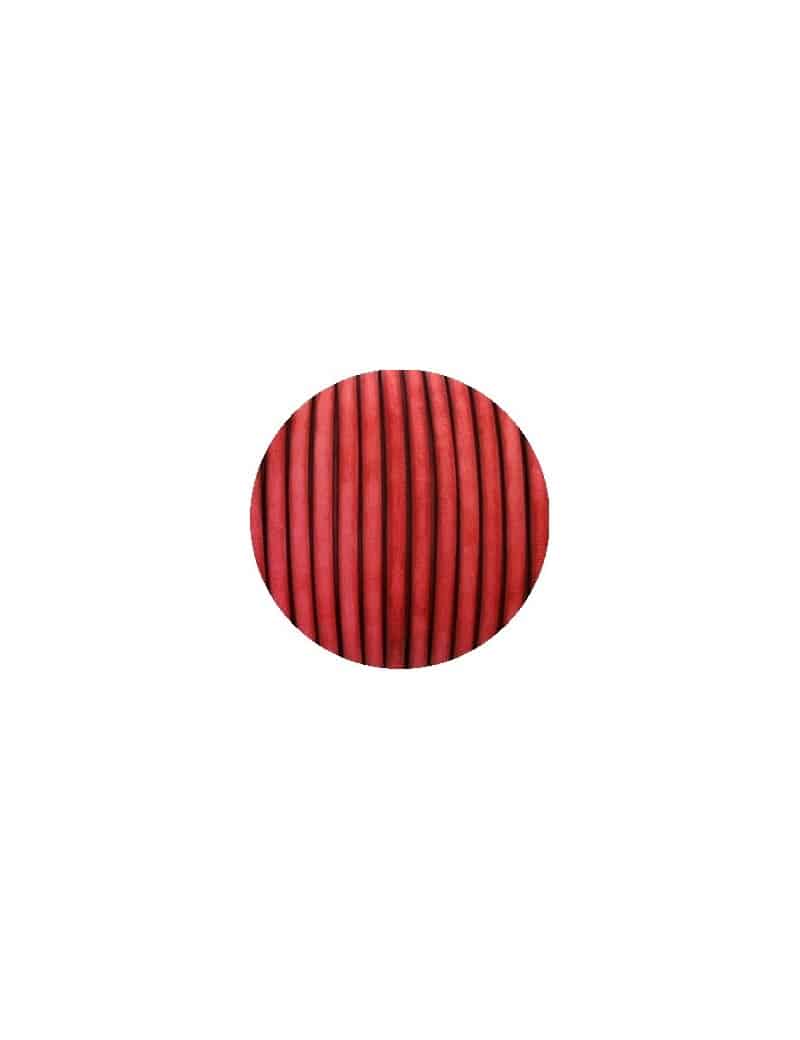 Cordon de cuir plat vintage 5mm couleur rouge uni-vente au cm