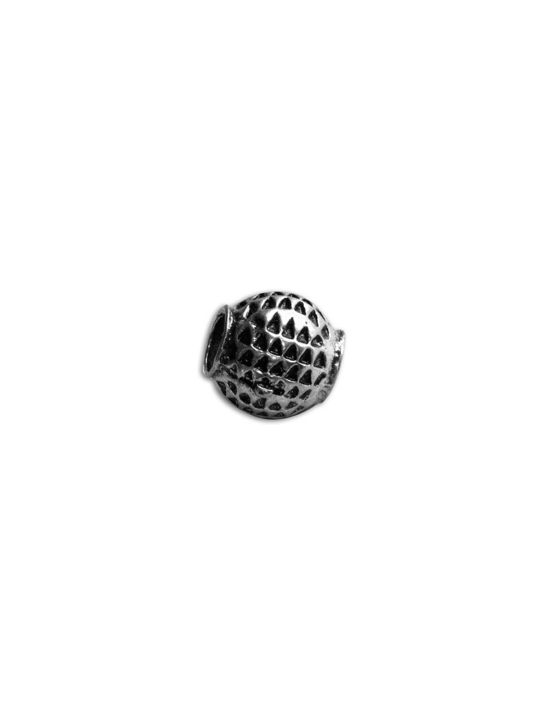 Perle ronde a gros trou metal couleur argent tibetain-11mm