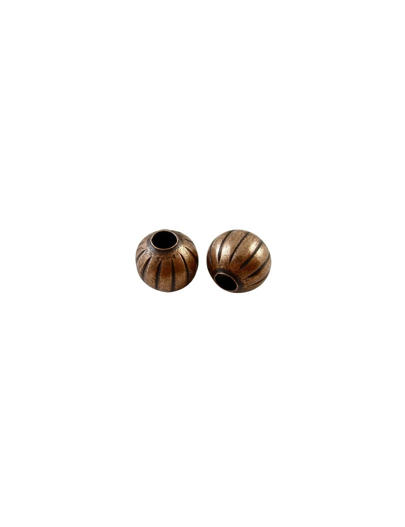Perle creuse cotelee en metal couleur cuivre antique-4mm