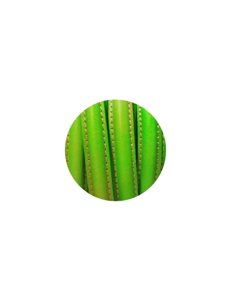 Cordon de cuir demi rond creux vert fluo-vente au cm