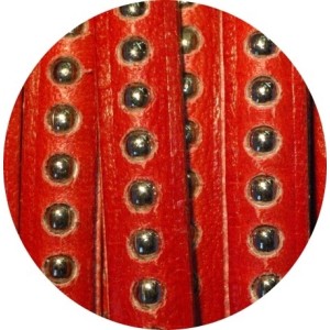 Cordon de cuir plat 6mm rouge a billes vendu au metre