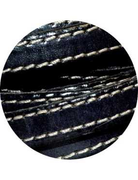 Cordon de cuir plat 10mm x 2mm noir coutures-vente au cm