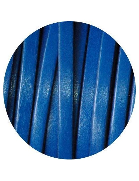 Cordon de cuir plat 5mm bleu vendu au metre