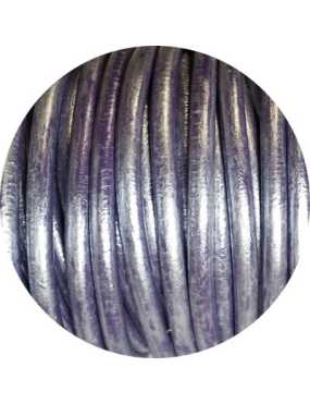Lacet de cuir rond lilas metal Espagne-5mm