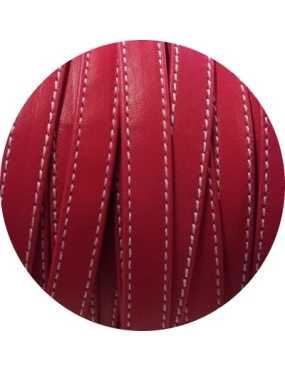 Cordon double de cuir plat 10mm fuchsia coutures vendu au metre