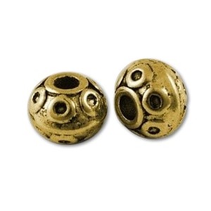 Perle ronde gravee en metal couleur or antique-7mm