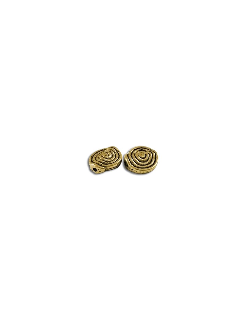 Perle plate a spirale en metal couleur or antique-11.5mm