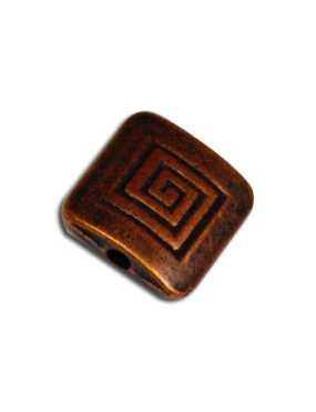 Perle carree gravee labyrinthe metal couleur cuivre antique-10mm
