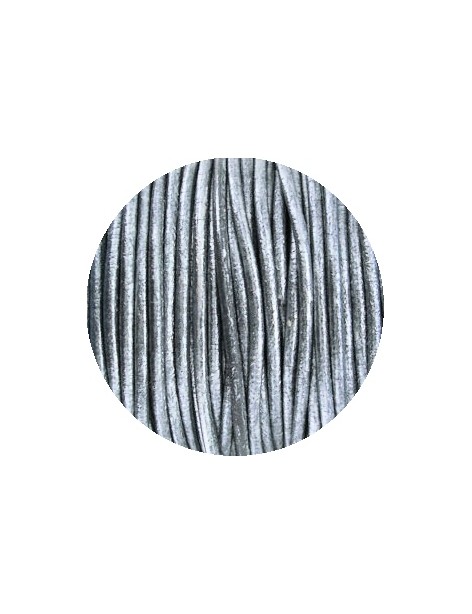Cordon de cuir rond de couleur argent metal-2mm-Espagne