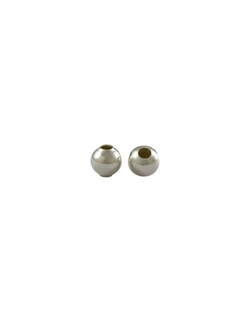 Lot de 100 Perles lisses creuses brillantes en metal couleur nickel-3mm