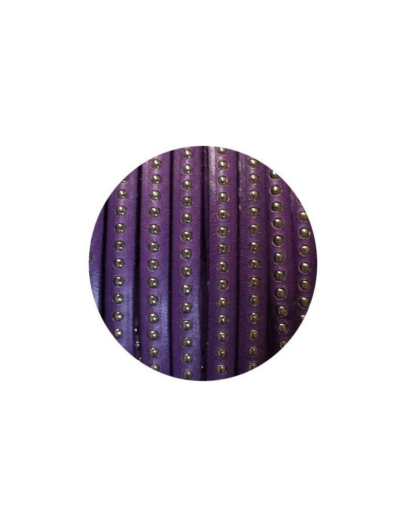 Cordon de cuir plat 6mm violet a billes vendu au metre