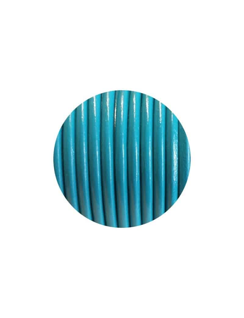 Lacet de cuir rond bleu turquoise Espagne-5mm