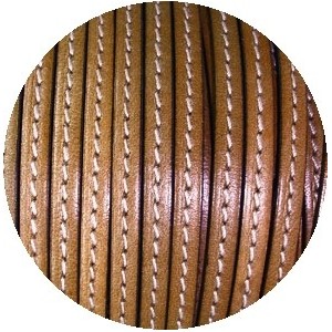 Cordon de cuir plat 5mm taupe coutures blanche-vente au cm