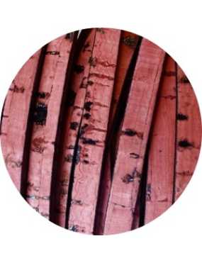 Lacet fantaisie plat 5mm liege rouge rose-vente au cm