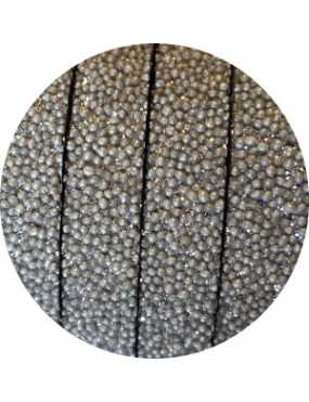 Lacet fantaisie plat 10mm effet caviar gris argenté-vente au cm