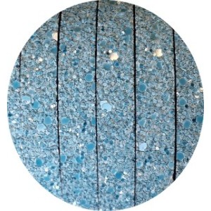 Lacet fantaisie plat 10mm effet quartz turquoise-vente au cm