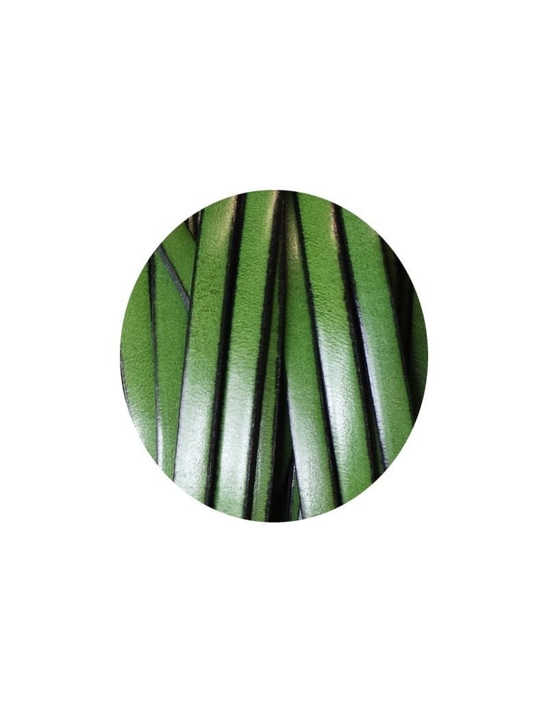 Cordon de cuir plat 5mm couleur vert-vente au cm
