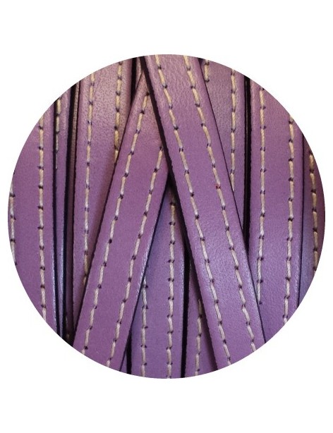 Cordon de cuir plat 10mm x 2mm lilas coutures-vente au cm