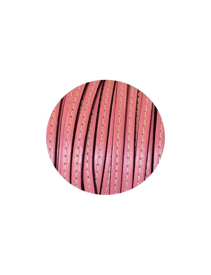 Cordon de cuir plat 5mm x 2mm rose bebe couture blanche-vente au cm