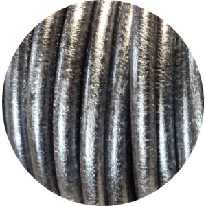 Lacet de cuir rond noir metallique Espagne-5mm