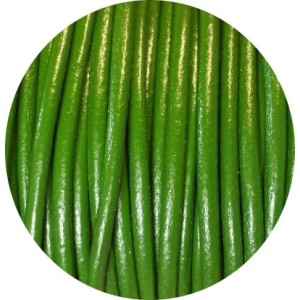 Cordon de cuir rond couleur vert prairie-3mm-Espagne