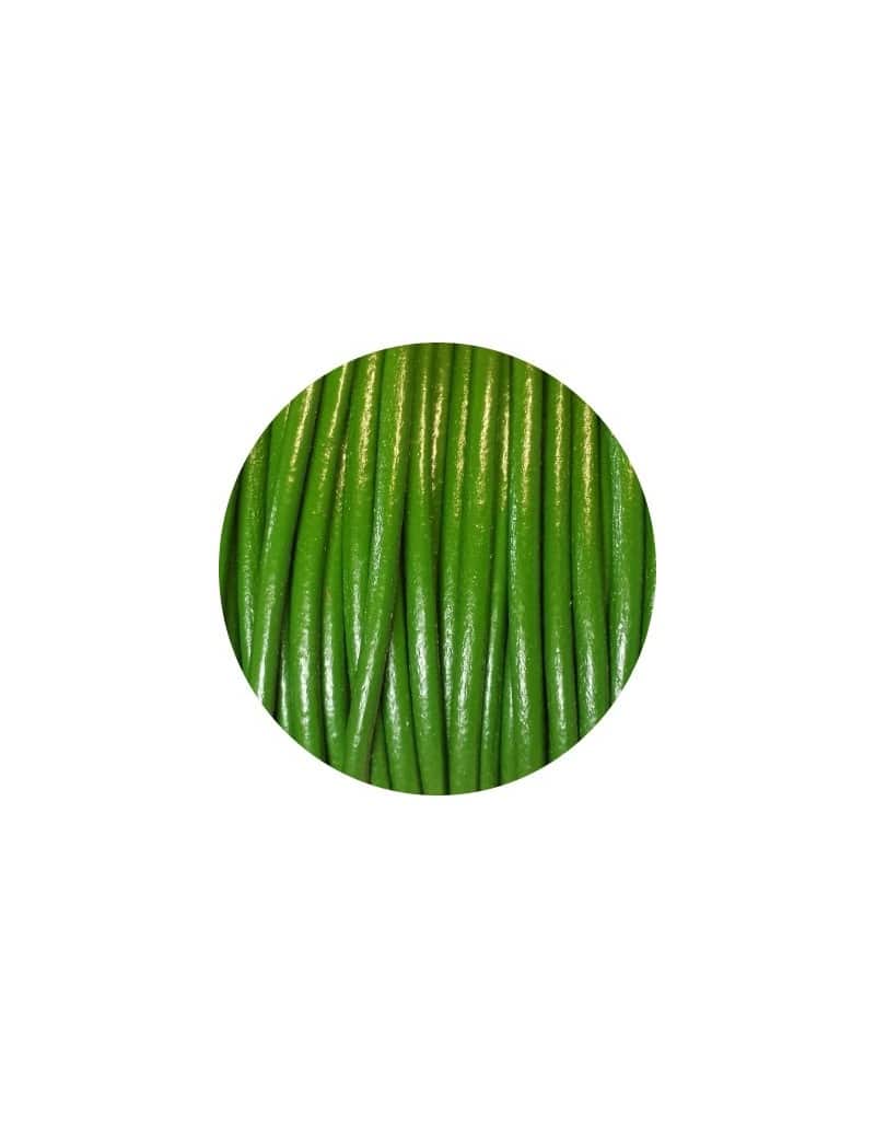 Cordon de cuir rond couleur vert prairie-3mm-Espagne