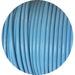 Cordon de cuir rond couleur bleu celeste-3mm-Espagne