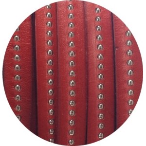 Cordon de cuir plat 10mm rouge a billes-vente au cm
