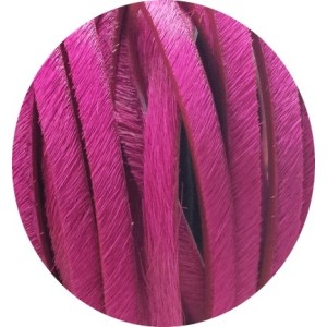 Laniere de cuir plat rose fuchsia avec poils-5mm