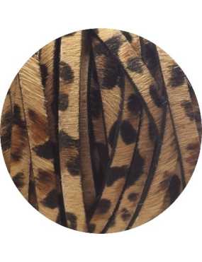 Laniere de cuir plat leopard avec poils 5mm-vente au cm