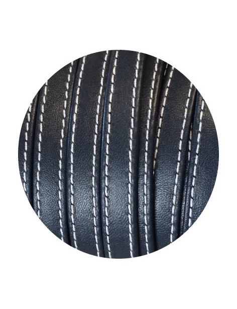 Cuir plat double 10mm bleu gris fonce coutures vendu au metre