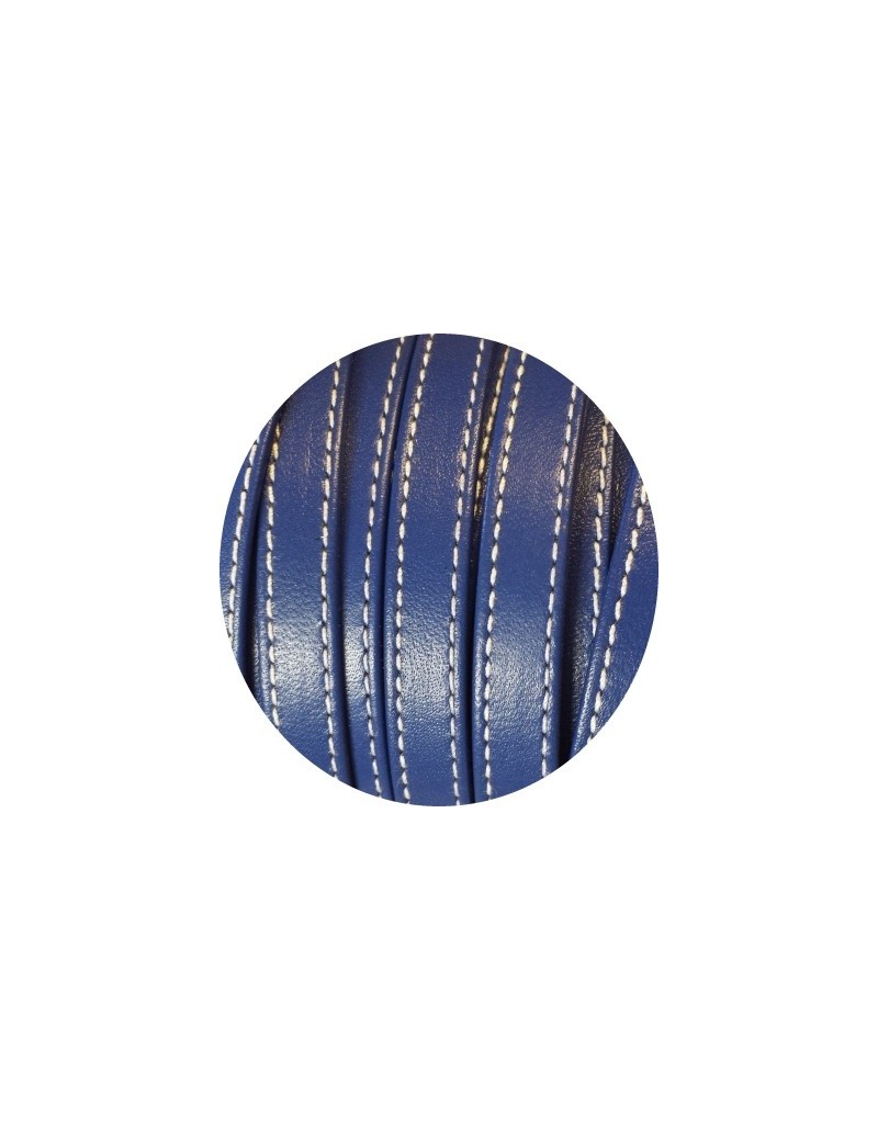 Cuir plat double 10mm bleu coutures vendu au metre