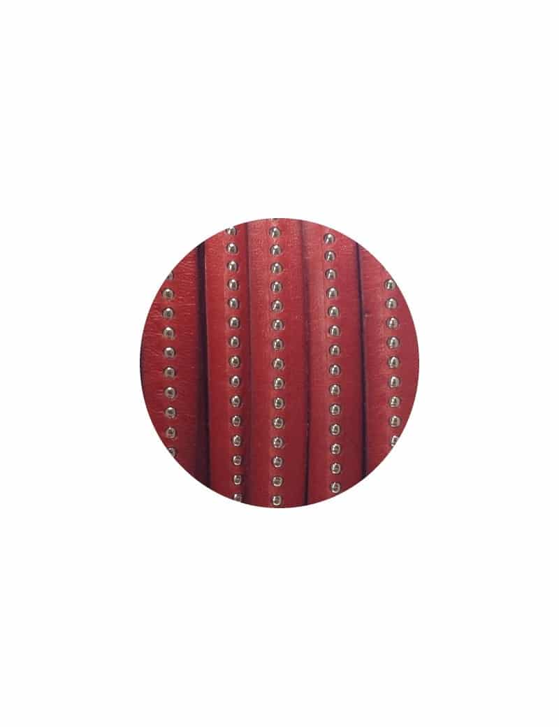Cordon de cuir plat 10mm rouge a billes vendu au metre