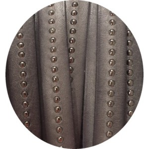 Cordon de cuir plat 10mm gris a billes vendu au metre