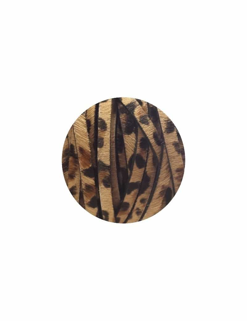 Laniere de cuir plat 5mm leopard avec poils vendu au metre