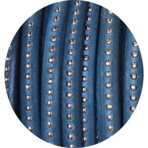 Cordon de cuir plat 6mm bleu gris a billes-vente au cm