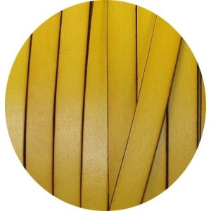 Cordon de cuir plat de 10mm jaune satine-vente au cm