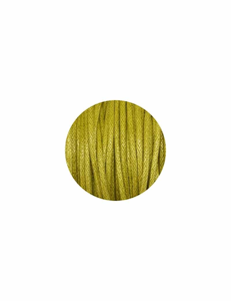 Cordon de coton cire rond vert moutarde-1.5mm