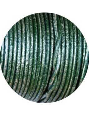 Cordon de cuir rond vert fonce métallique-2mm-Espagne